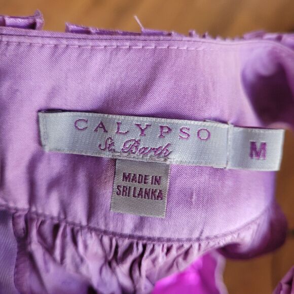 Calypso St. Barth Lavender 100% Silk Crinkle Sunburst Pleat Shift Dress Medium M - Picture 2 of 7